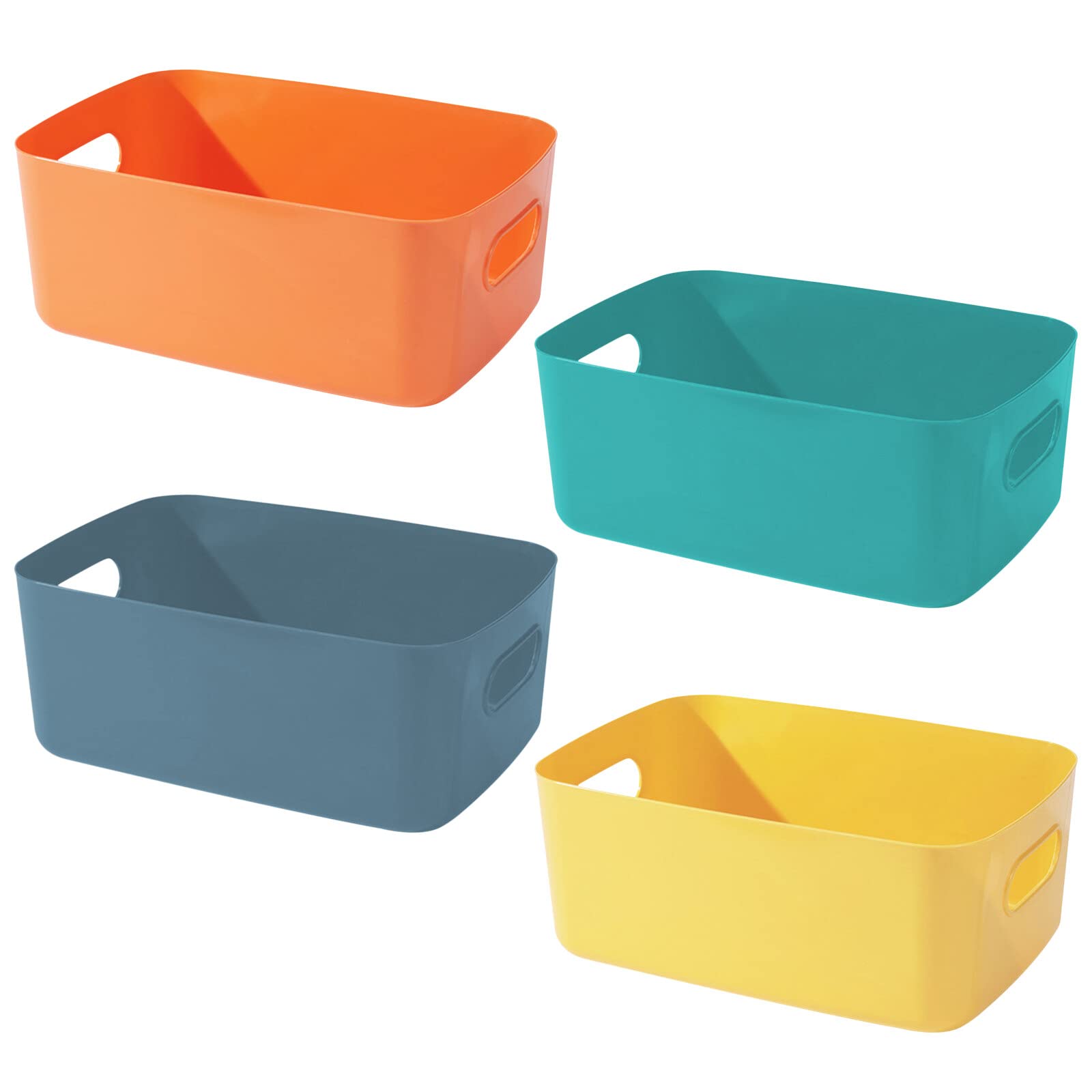 Bgfuni Set of 4 Storage Boxes, Organiser Box with Handles (Original Design), Small Plastic Box, White for Household, Practical Storage Basket Storage Box for the Bathroom, 20 x 14 x 7.5 cm (Colour)