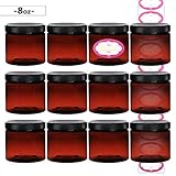 DilaBee 12-Pack 8 Ounce Amber Refillable Plastic Slime/Cosmetic Containers with 12 Labels for Beauty Products Jars for Cream, Exfoliating Scrub, Face Masks, Gel, Putty, Lotion and Laboratory Samples