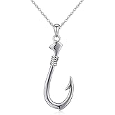 DAOCHONG S925 Sterling Silver Simple Hawaii Fishing Fish Hook Pendant Necklace for Women Birthday Gift