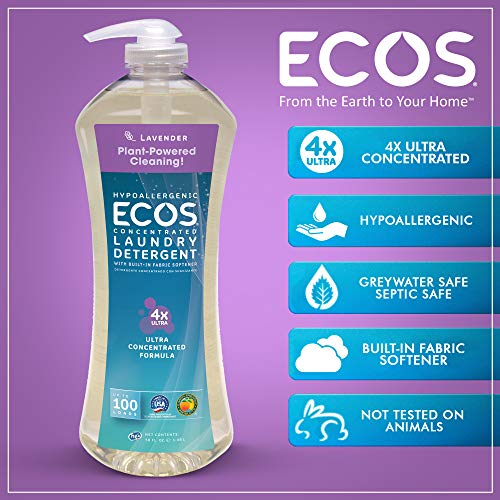 Earth Friendly Products Ecos 4X Ultra Concentrated Liquid Laundry Detergent, 200 Loads, 2 x 50