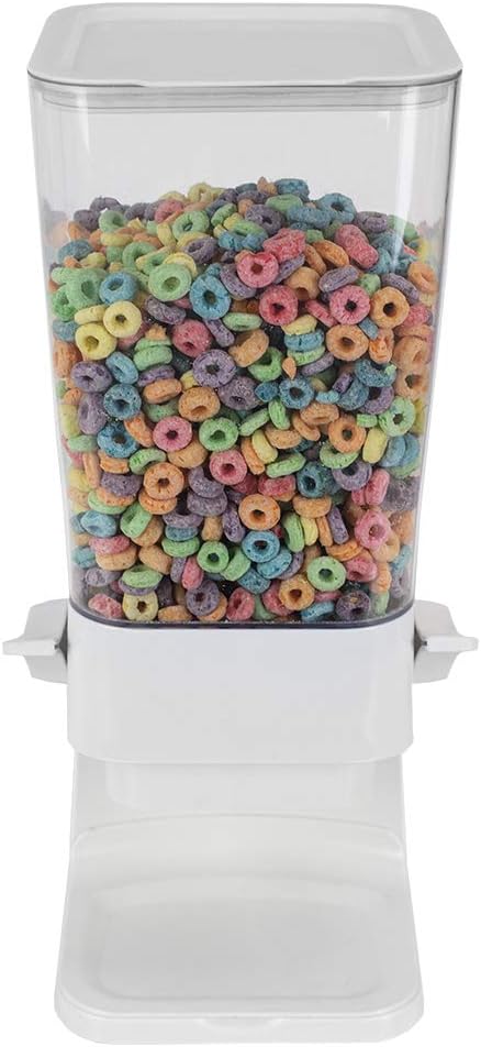 Home Basics, W Large Capacity Air-Tight Spring-Loaded Lever Easy Pour Countertop Plastic Cereal Dispenser, White, 21 oz: Kitchen & Dining