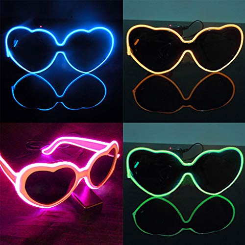 Heart Glasses Glow Flashing LED Neon Rave El Wire Sunglasses Light up EDM Club Eyeglasses For Party (Green, Free size)