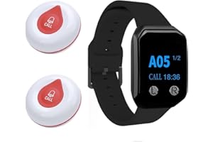 WNKRUN Wireless Calling System Caregiver Pager Nurse Alert System with 1 Waterproof Caregiver Watch/2 Call Buttons for Elderly/Patient/Disable at Home