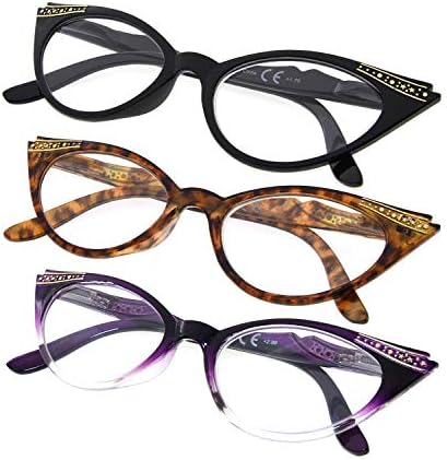 3-pack Womens Reading Glasses Include Ladies' Vintage Cat Eye Reading Sunglasses