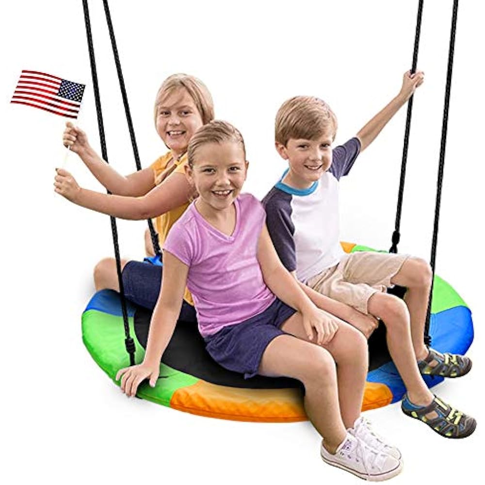 40 Inch Saucer Tree Swing, Large Rope Children Platform Bonus Carabiner
