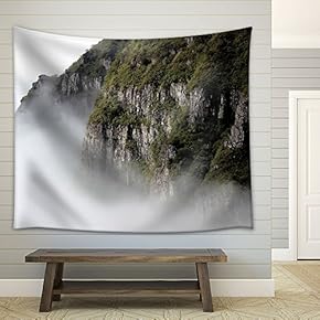 Grand View of Mountains with Thick Mist - Fabric Wall Tapestry Home Decor - 51x60 inches