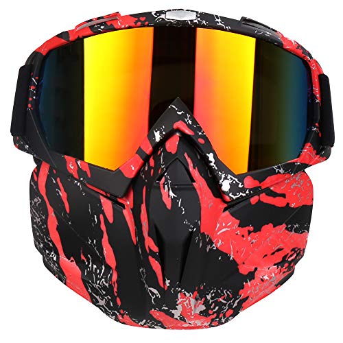 PiscatorZone Motorcycle Goggles Mask, Tactical Glasses with Detachable Mask Adjustable Windproof Outdoor Paintball Airsoft Mask Face Shield for Kids Men Women