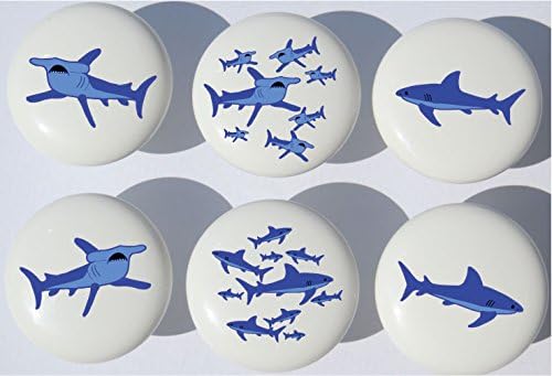 Presto Wall Decals Shark Drawer Pulls Sharks Furniture Ceramic Cabinet Knobs/Set of 6
