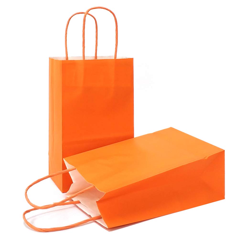 AZOWA Orange Gift Bags Small Size Kraft Paper Bags with Handles (21 x 13 x 8 CM, Orange, 25 Pcs)