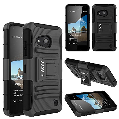 Lumia 550 Case, J&D [Kickstand Belt & Clip Holster Combo] Microsoft Lumia 550 Rugged Case [Heavy Duty] Hybrid Shock Proof Fully Protective Case for Lumia 550 (Black)