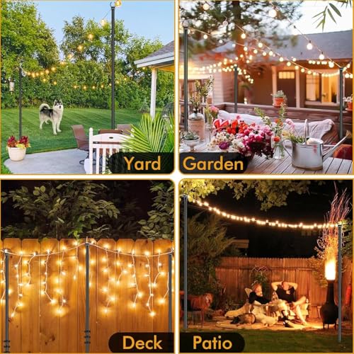 HoldOneLight String Light Pole for Deck - 2 Pack 9.8FT for Outside Hanging Steel String Poles for Outdoor Decoration Garden, Backyard, Patio Lighting Stand for Parties, Christmas, Wedding (2 Pack)