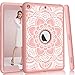 iPad 5th/6th Generation Case, Hocase Heavy Duty Shock Absorbent Rubber+Hard Plastic Dual Layer Protective Case w/Mandala Floral Print and Kickstand for iPad 9.7 2018/2017 - Rose Gold