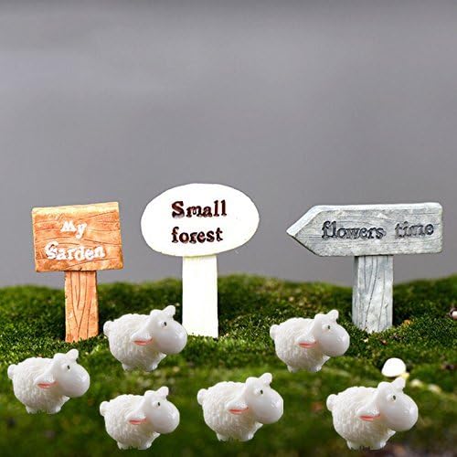 Miniature Fairy Garden 6pcs Sheeps Herd with 3pcs Signpost Ornament Kit - Hand Painted Figurine Statues Accessories - Set of 9pcs for Home Outdoor Lawn Decor