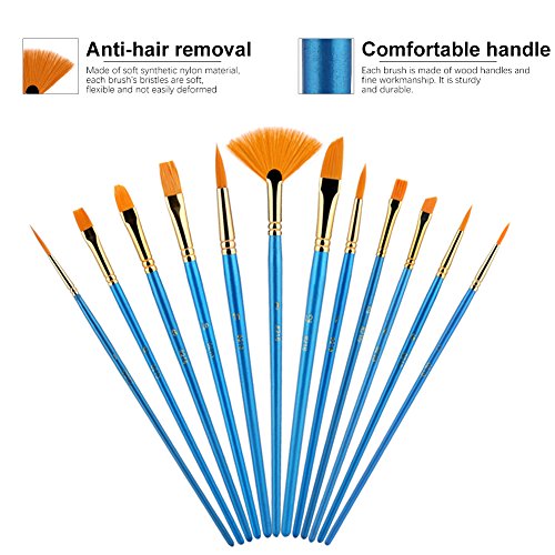 Rusee 12 Künstlerpinsel, 2 Mischpalette, Wasserfarben Nylon Pinsel Set, Acryl Aquarell Ölgemälde Pinsel Mit Paint Tray… – Bild 3