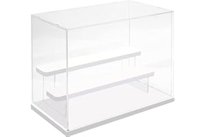 Nynelly 3 Tier Clear Acrylic Display Case Stand Assemble Countertop Box Storage Cube Organizer Dustproof Protection Showcase for Action Pop Figures Collectibles Toys,White, 12.4" L x 7.1" W x 10" H