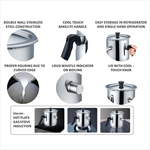 JVL Mb-2-Single Bakelite Handle Stainless Steel Double Wall Milk Boiler Storage - 2 Litre
