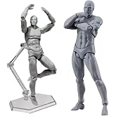 Tnfeeon Action Figure with Arms Male Female Human Body PVC Blank Action Figure Model Drawing Mannequins with Stand for Sketching Painting (Grey Man), Gray, Tnfeeony6v8eb7gx1-13