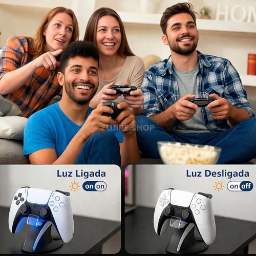 Base de Carregamento PS5 - Estação com Dock Duplo para Dois Controles com LED e Compatibilidade Total, Carregamento Rápido, Seguro e Proteção Contra Sobrecarga Suporte Ideal para Setup Gamer