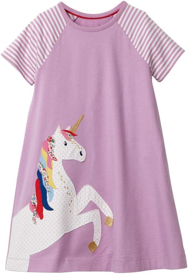 HILEELANGToddler Girl Cotton Casual Dress Summer Short Sleeve Basic Tunic Playwear Shirt Dresses