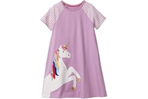 HILEELANG Toddler Girl Cotton Casual Dress Summer Short Sleeve Basic Tunic Playwear Shirt Dresses