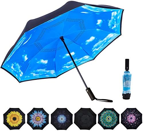 VIWINVELA Inverted Automatic Umbrella Double Layer Windproof Reverse Folding Umbrella for Car Travel Men Women