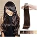 Tape in Human Hair Extension Dark Brown 18 inch Long Straight 100% Remy Seamless Skin Weft Hair Bonding Double Sided Tape 20Pcs/30g (#2) + 10pcs Free Tapes