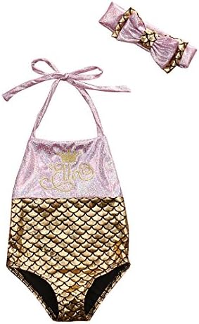 Hotwon2 Style Baby Girl Mermaid Sequins Swimsuit Bow Romper Headband Bikini Swimming Suit