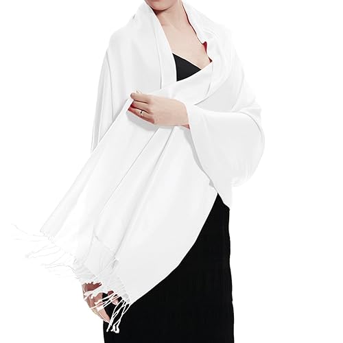 TZ Promise Women's Pashmina Shawls and Wraps for Evening Dress Soft Wedding  Bridal Winter Warm Long Large Scarves (White) in Kuwait Whizz Wraps