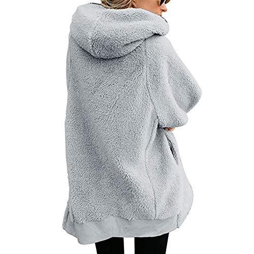 Sunhusing Women's Winter Fluffy Double-Face Fleece Zip Pullover Fashion Hoodie Warm Jacket (XL, Gray)