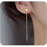 Vintage Gold Heart Threader Earrings for Women,Silver Chain Duster Earrings Long Tassel Chain Love Dangle Earrings,Simple Everyday Jewelry Gifts
