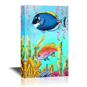 Canvas Wall Art - Tropical Fish Under The Sea - Gallery Wrap Modern Home Art | Ready to Hang - 12x18 inches