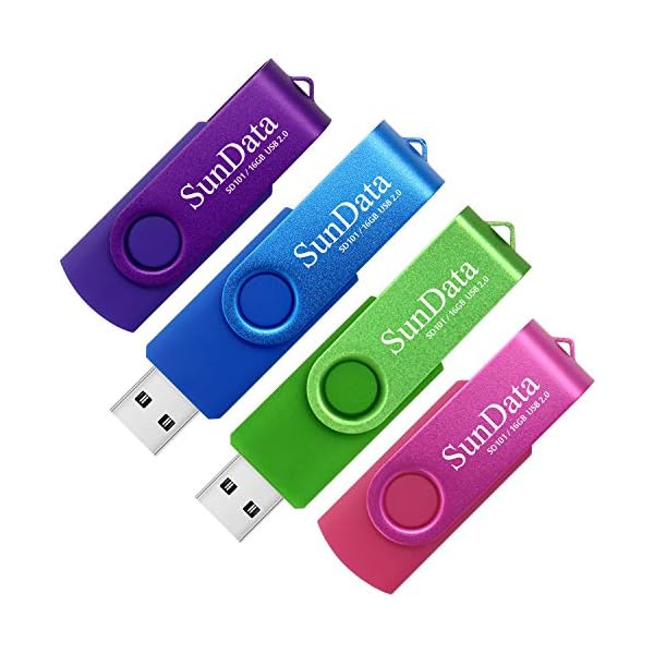 SunData 16GB USB Stick 4 Stück USB 2.0 Speicherstick Flash-laufwerke Rotate Metall (4 Mischfarben: Blau, Grün, Lila, Rosa)
