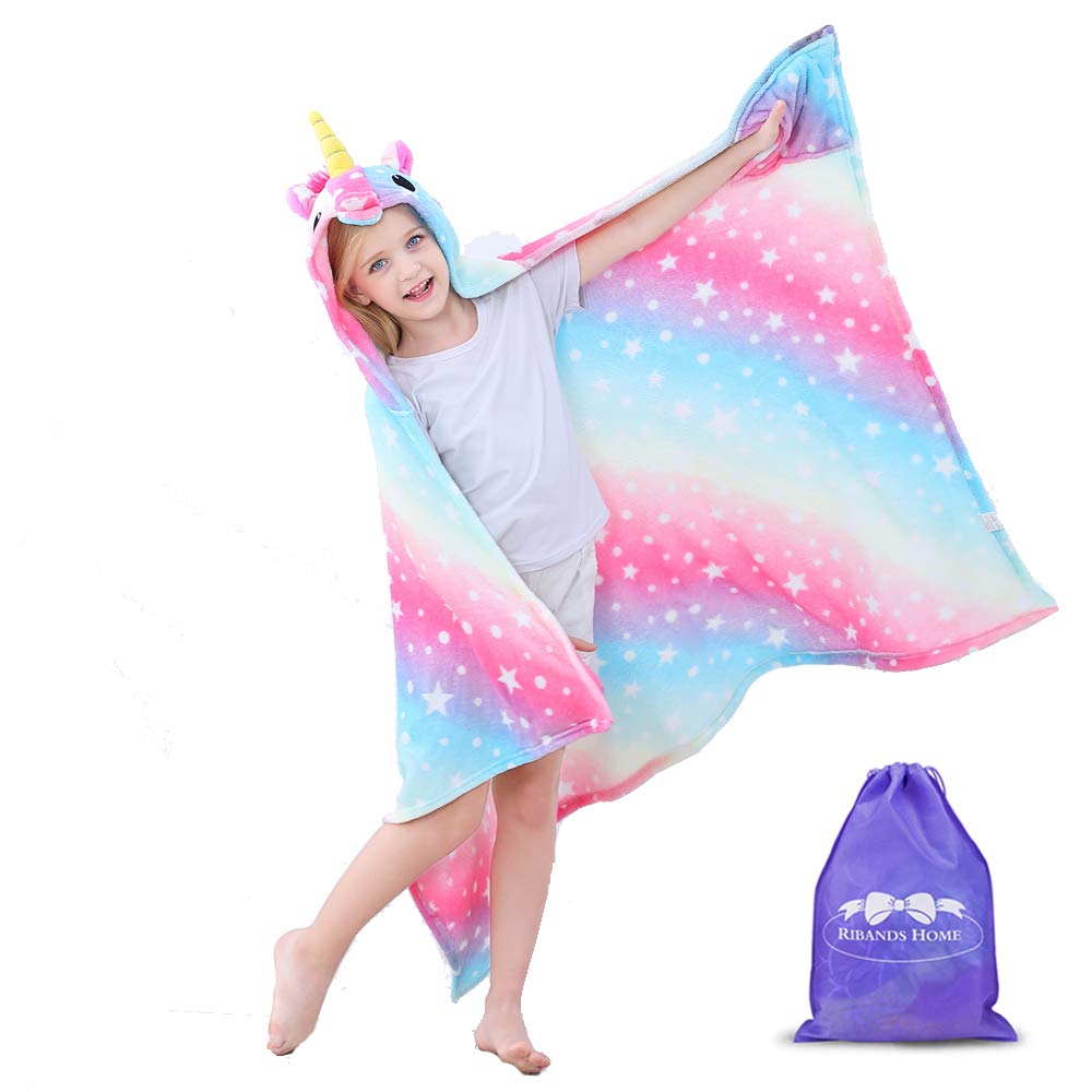 RIBANDS HOME Hooded Unicorn Blanket Silky Soft Wearable Hoodie Blanket