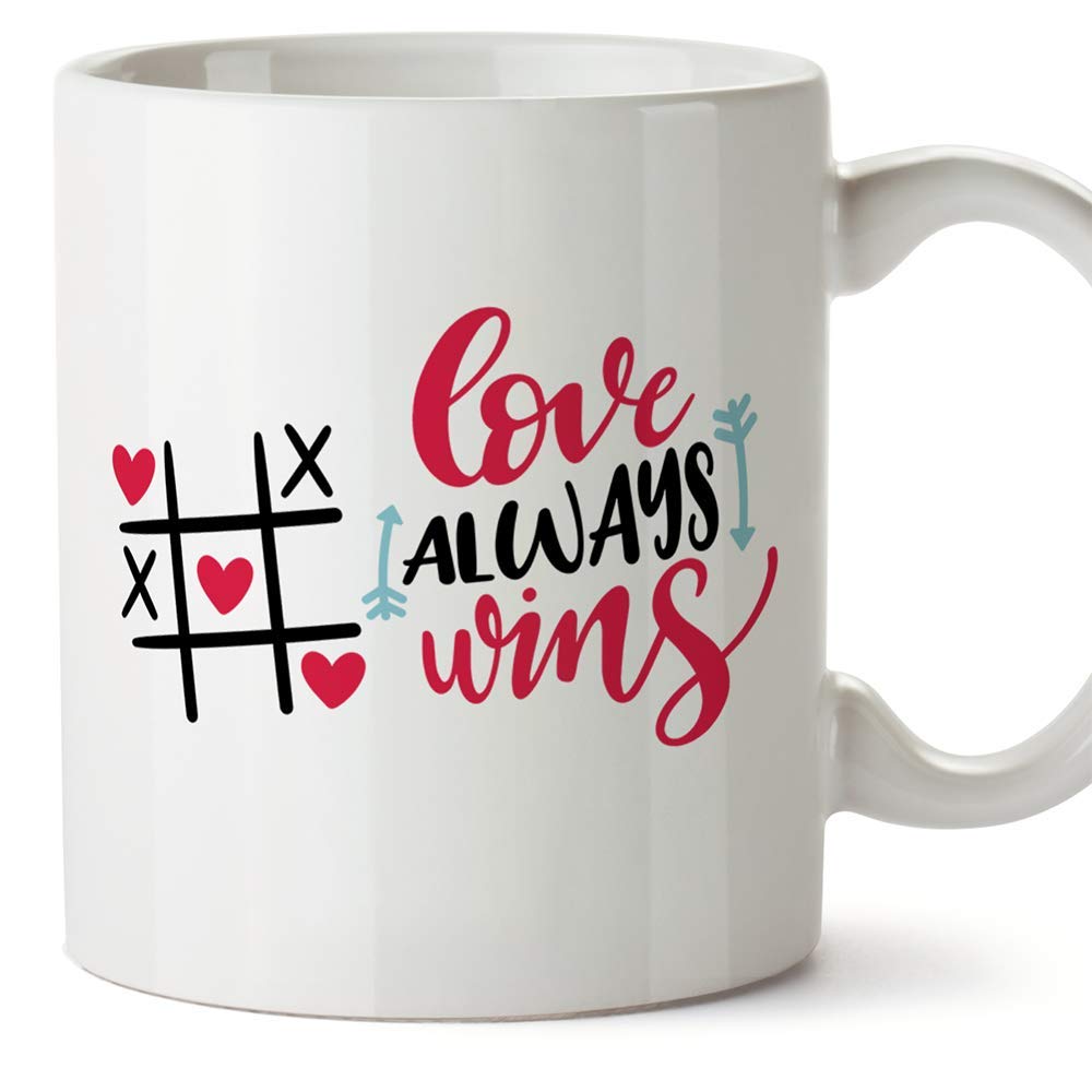 MUGFFINS Love Mug -"Love Always Win" - Anniversary/Valentine's Day Present for Special Friends/Couples - Tea/Coffee Ceramic Cup 11oz