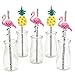 Big Dot of Happiness Pink Flamingo Paper Straw Decor - Party Like a Pineapple Tropical Summer Striped Decorative Straws Set 24