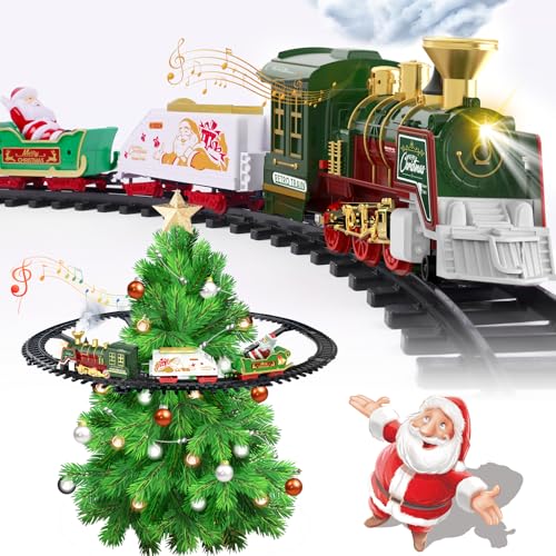 TERRAMUS Christmas Train Set - Hanging Train Toys with Smoke Light ...