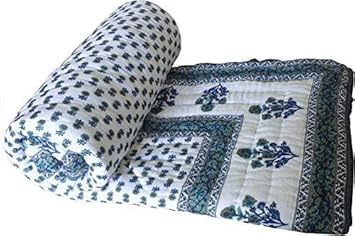 Royal Handicrafts Double Bed Size White Jaipuri Cotton AC Quilt Razai Floral Prints for Winters