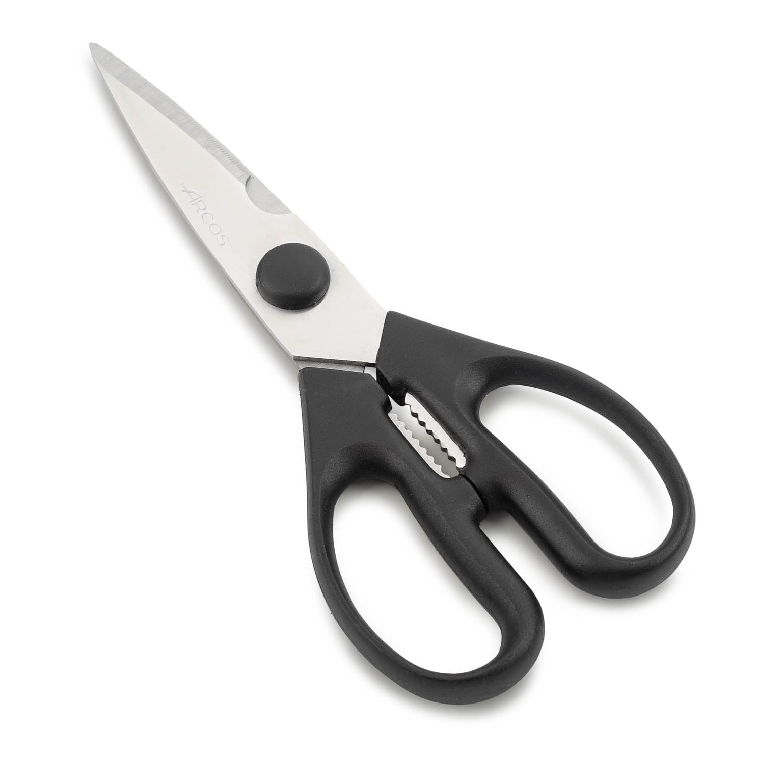 ARCOS Kitchen Scissors 8 Inch Nitrum Stainless Steel and 195 mm blade,154 gr, Ergonomic Polyoxymethylene POM Handle, Series Prochef, Smooth edge and stylish wooden Handle, Color Black
