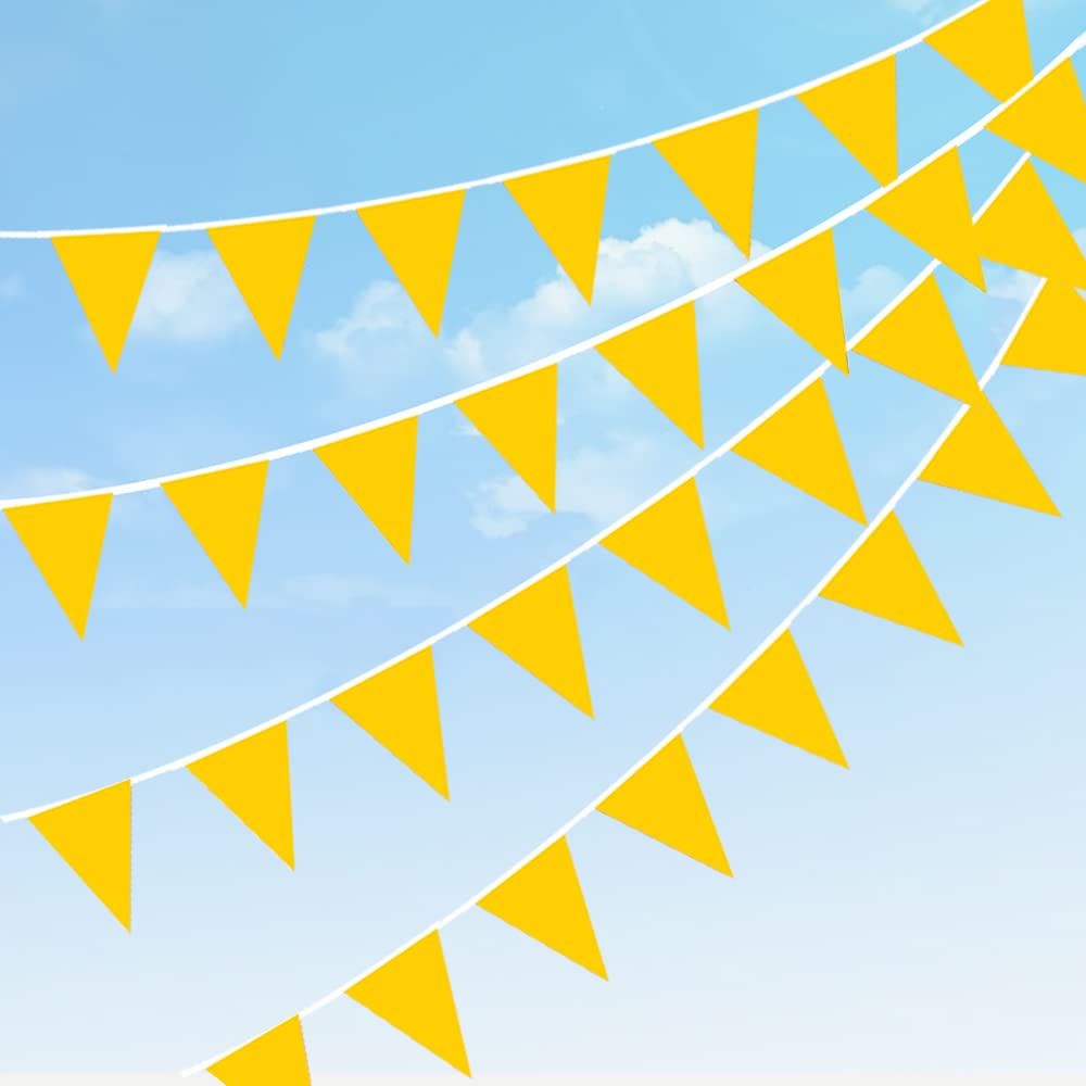 DOJoykey Yellow Bunting Banner, Outdoor Waterproof Pennant Banner with 40pcs Flags Reusable Fabric Bunting for Garden, Birthday,Mother‘s Day， Party Decoration