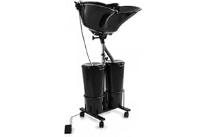 LILFURNI Power-Driven Portable Mobile Shampoo Bowl,Height-Adjustable Tear Free Hair Washing Sink,with Drain Pipe and Bucket,for Beauty Salon,Barber Shop,Home