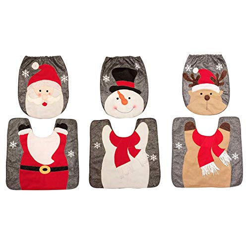 Manicer 2 Pieces Christmas Bath Rug Set, Christmas Elk Bathroom U-Shaped Contour Rug Mat and Toilet Seat Lid Cover for Xmas Bathroom Decorations - Christmas Elk - Thumbnail 5