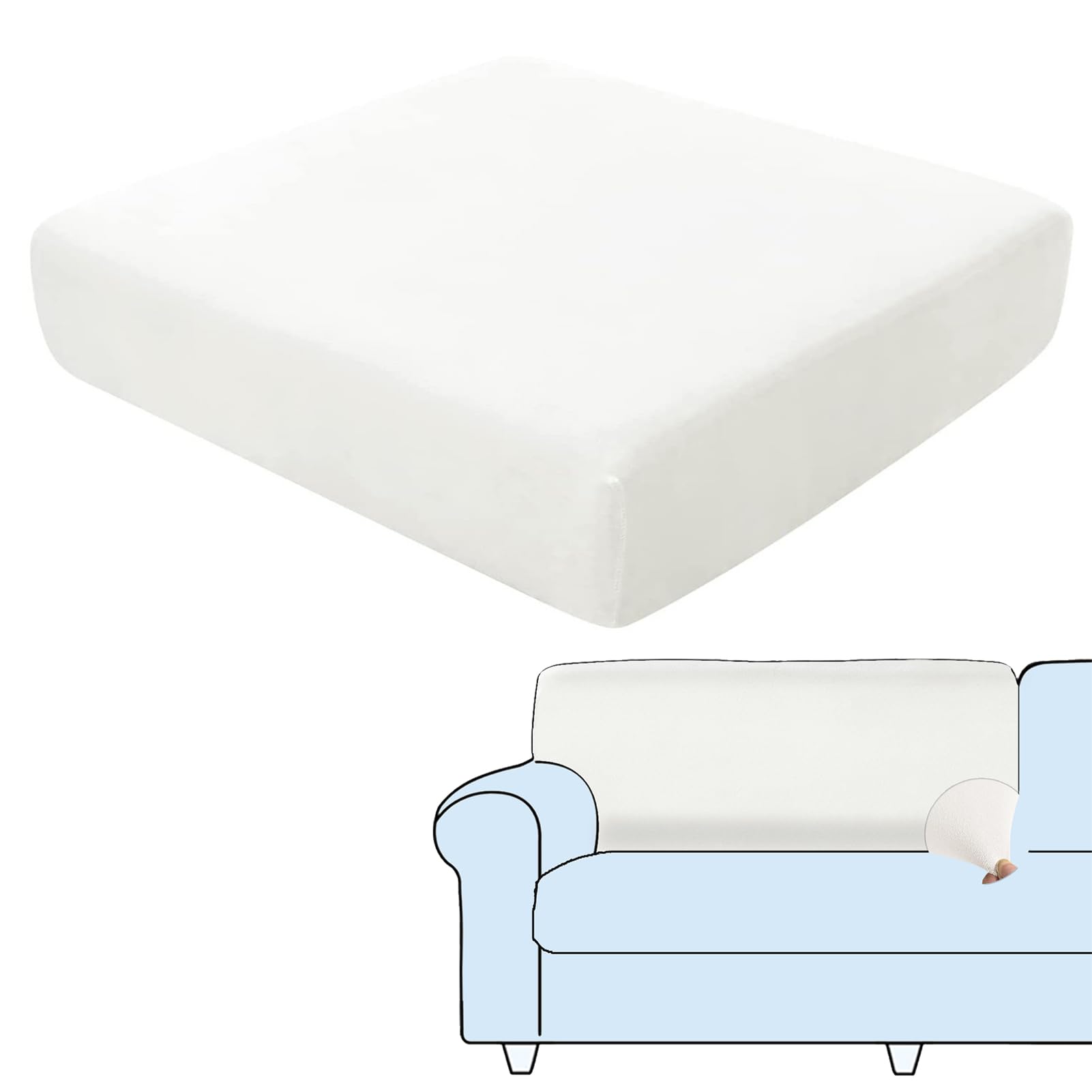 SHUOJIA Sofa Seat Cushion Covers, Stretch Velvet Sofa Cover, Non-Slip Couch Cushion Covers Replacement for Individual Cushion,with Elastic Fabric,Machine Washable (White,Backrest Cover)