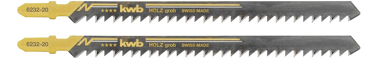 kwb Jigsaw Blades for Wood Made Of Flexible Hcs Steel With Single-Cam Shank (T-Shank), Grooving tooth, Optimum Sawdust Transport, Long-Lasting Sharpness, Extra Long, Coarse Cut