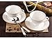 Kendal White Porcelain Tea Set of 6 with Rack, 8 oz Coffee Cups Set, Bone China Tea Cups and Saucers Sets with Gold Trim GLF