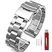 Hstrap Silver/Black Stainless Steel Watch Bands Brushed Finish Watch Strap 18mm/20mm/22mm/24mm Double Buckle Bracelet