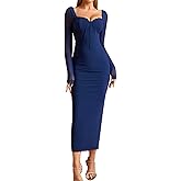 KUTUMAI Corset Lace Long Sleeve Formal Dress Back Slit Bodycon Fall Cocktail Wedding Guest Dresses