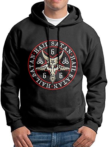 Hail Satan Baphomet Goat In Pentagram Pullover Hooded Men's Black Sweatshirt Hoodie