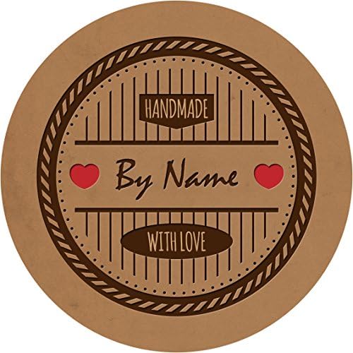 Vintage Style Handmade By Kraft Brown Sticker Labels (12 Stickers, 6.5cm Each) Personalised Custom Seals Ideal for Party Bags, Sweet Cones, Favours, Jars, Presentations Gift Boxes, Bottles, Crafts