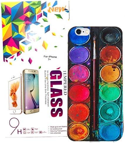 IPhone 7 Plus Case w/ Tempered Glass Screen Protector, YogaCase InTrends Cover (Colorful Life Watercolor Paints)