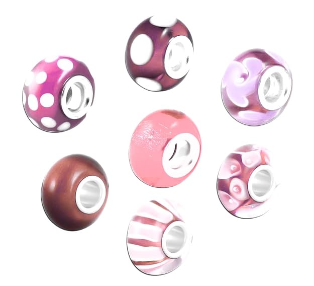Akki Murano Glas Charms Beads für Armband Kette 8er Set Angebot Perle Blumenmuster Kompatibel mit Pandora Starter muranoglas 